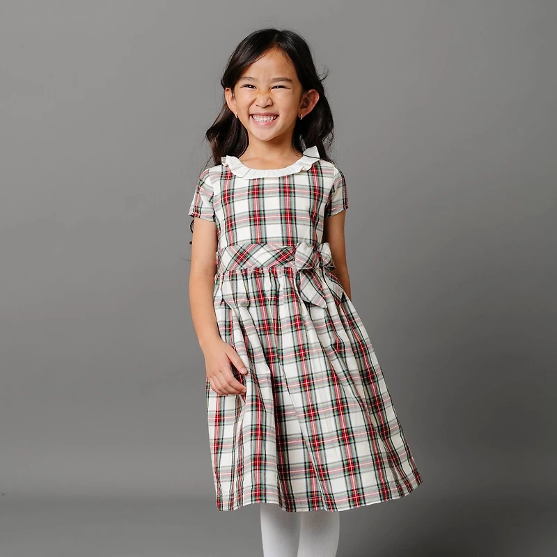 Hope & Henry Big Girls Short Sleeve Ruffle Collar Party Dress with Bow
