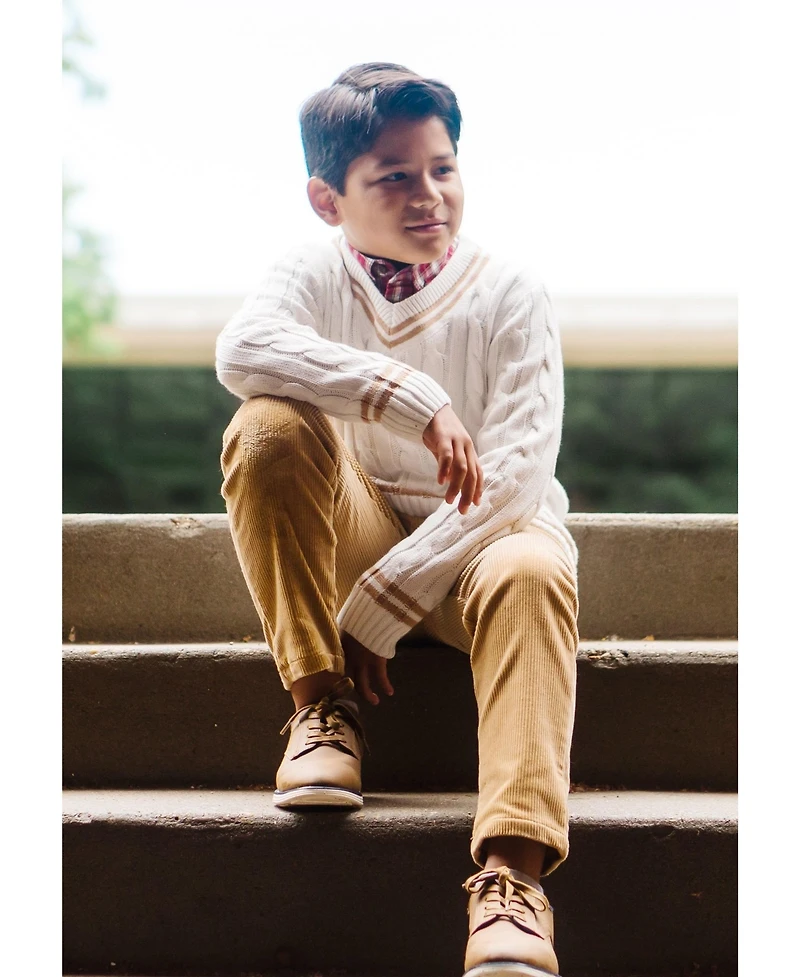 Hope & Henry Baby Boys Organic Long Sleeve V-Neck Cricket Sweater