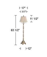 Barnes and Ivy Duval Country Cottage Floor Lamp 63 1/2" Tall Distressed Faux Wood Candlestick Crystal Glass Beading Cream Bell Shade for Living R
