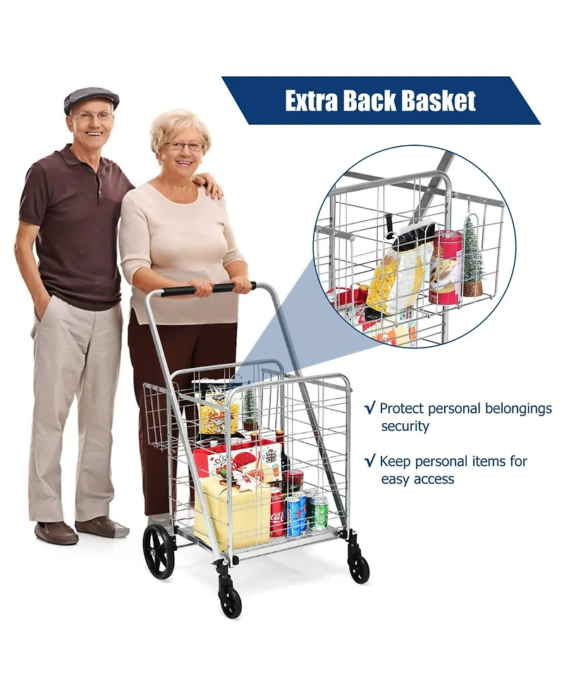 Sugift Heavy Duty Folding Utility Shopping Double Cart