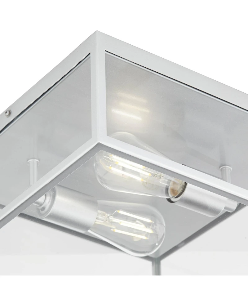 John Timberland Union Modern Farmhouse Indoor-Outdoor Flush-Mount Ceiling Light Fixture 12" Matte Silver Nickel Clear Glass Panels Square Exterior Hou