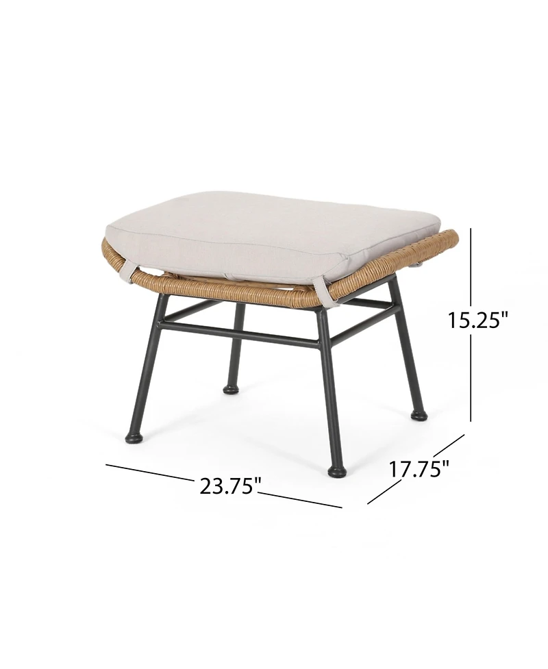 Simplie Fun Modern Rattan Ottoman With Water-Resistant Cushions