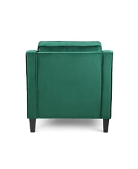 Plush Velvet Upholstered Sofa With Tufted Cushions And Gold Legs