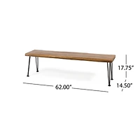 Streamdale Modern Industrial Acacia Wood Bench With Hairpin Legs