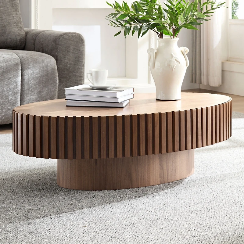 Streamdale Modern Walnut Coffee Table with Sturdy Pedestal