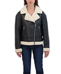 Sebby Collection Women's Moto Zip Front Faux Leather Shearling Jacket