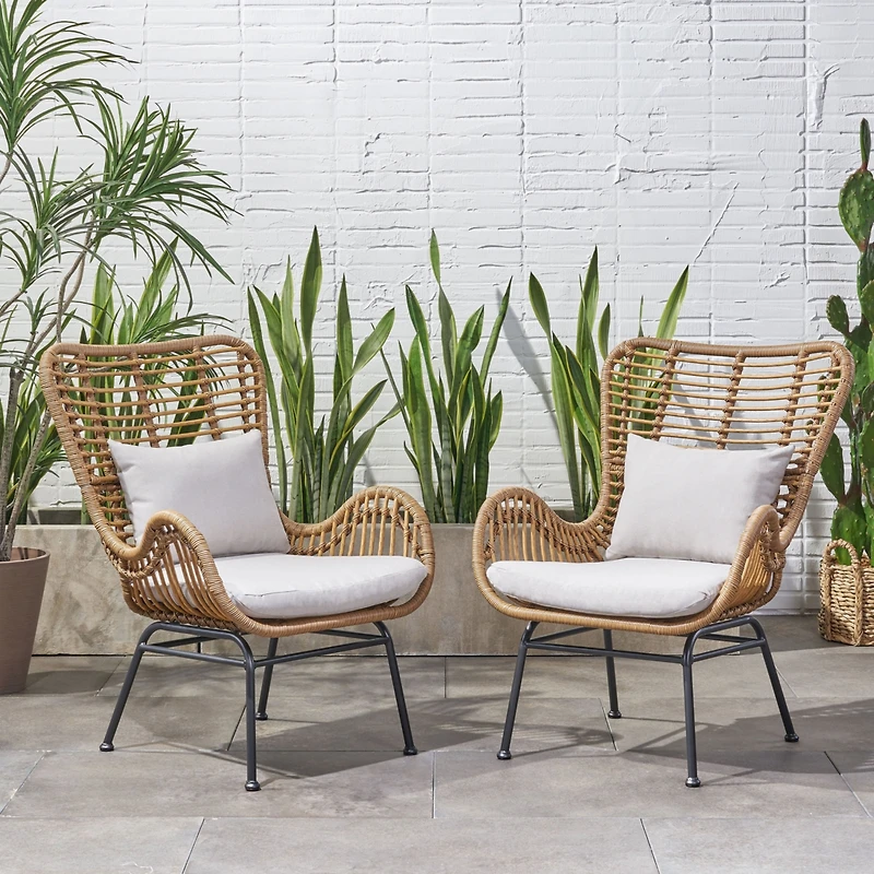 Streamdale Modern Rattan Chair With Curved Seating And Cozy Cushions