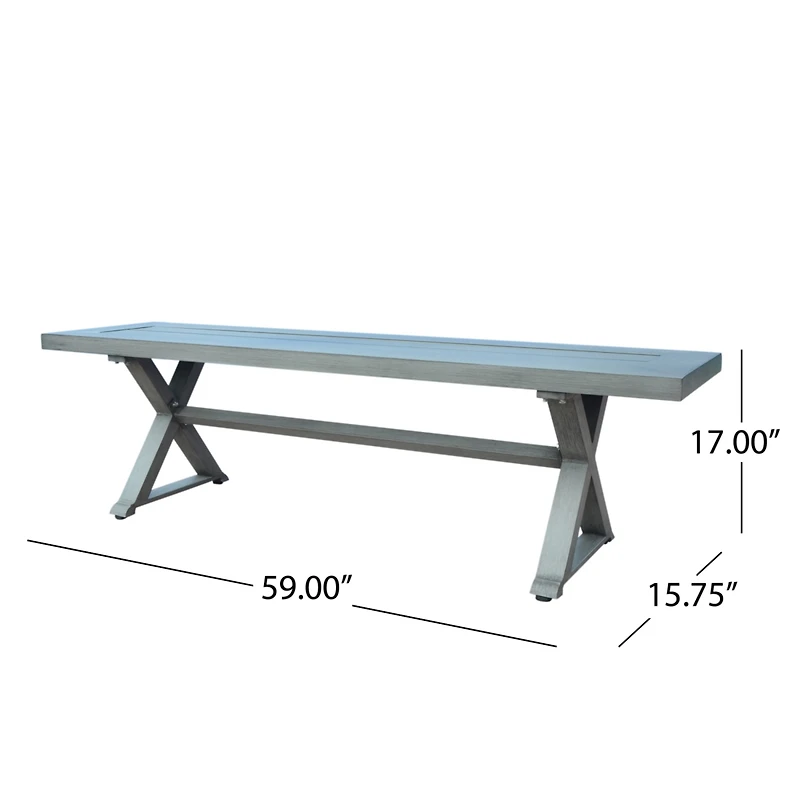 Streamdale Modern Aluminum Outdoor Dining Bench, Dark Gray