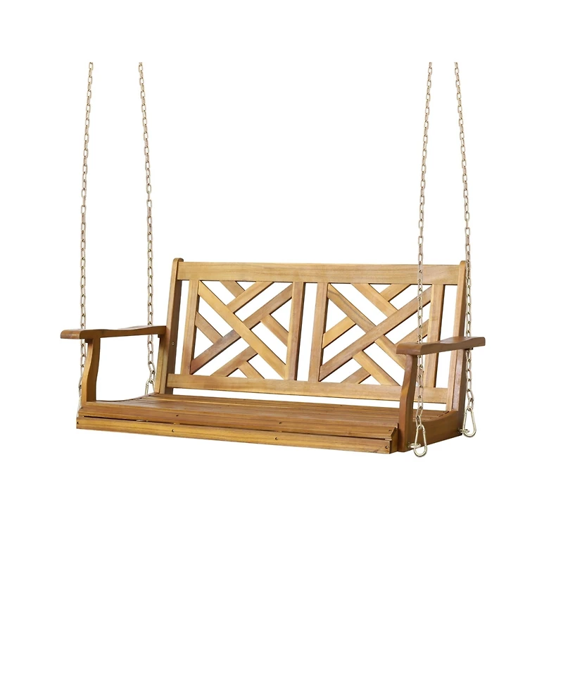Simplie Fun Acacia Wood Porch Swing With Slat Panel Seating