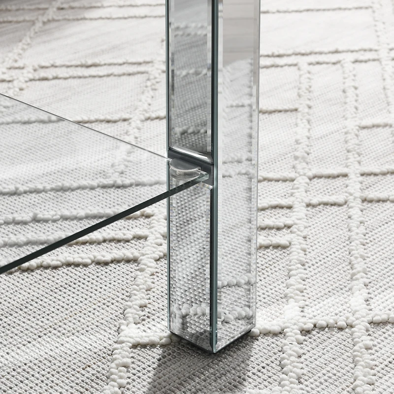 Simplie Fun Art Deco Mirror Coffee Table: Silver Mirror Glass with Diamond Edge Frame