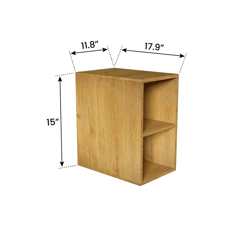 Oak Open Shelves Cabinet: Double Storage, Natural Finish, Wall Mount