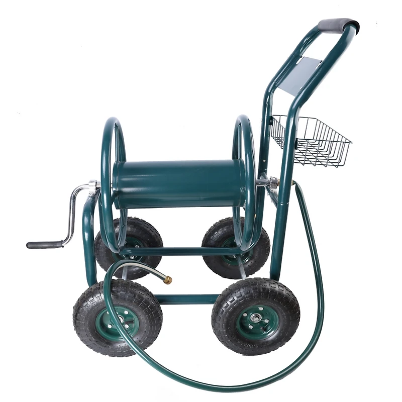 Streamdale Furniture 4-Wheel Garden Hose Reel Cart with Basket