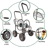 Streamdale 4-Wheel Garden Hose Reel Cart with Basket
