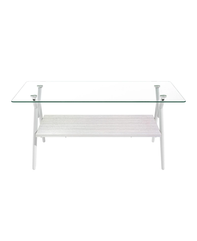Streamdale Furniture Modern Glass Coffee Table with White Metal Legs