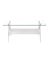Streamdale Furniture Modern Glass Coffee Table with White Metal Legs