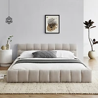 Streamdale Queen Size Upholstered Platform Bed with Chenille Fabric Headboard