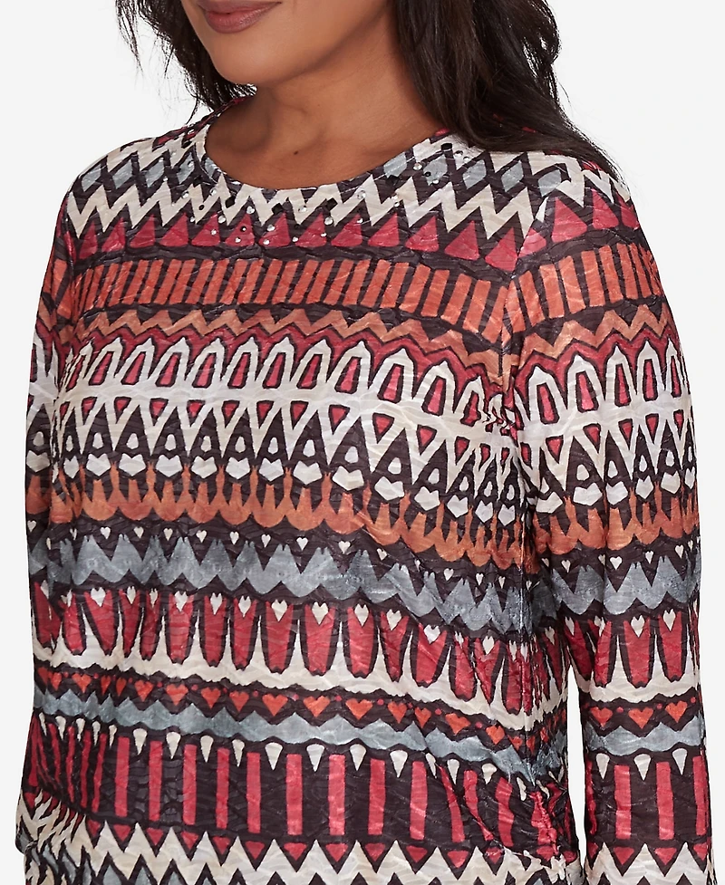 Alfred Dunner Runway Ready Women's Geometric Crew Neck Top With Side Ruching
