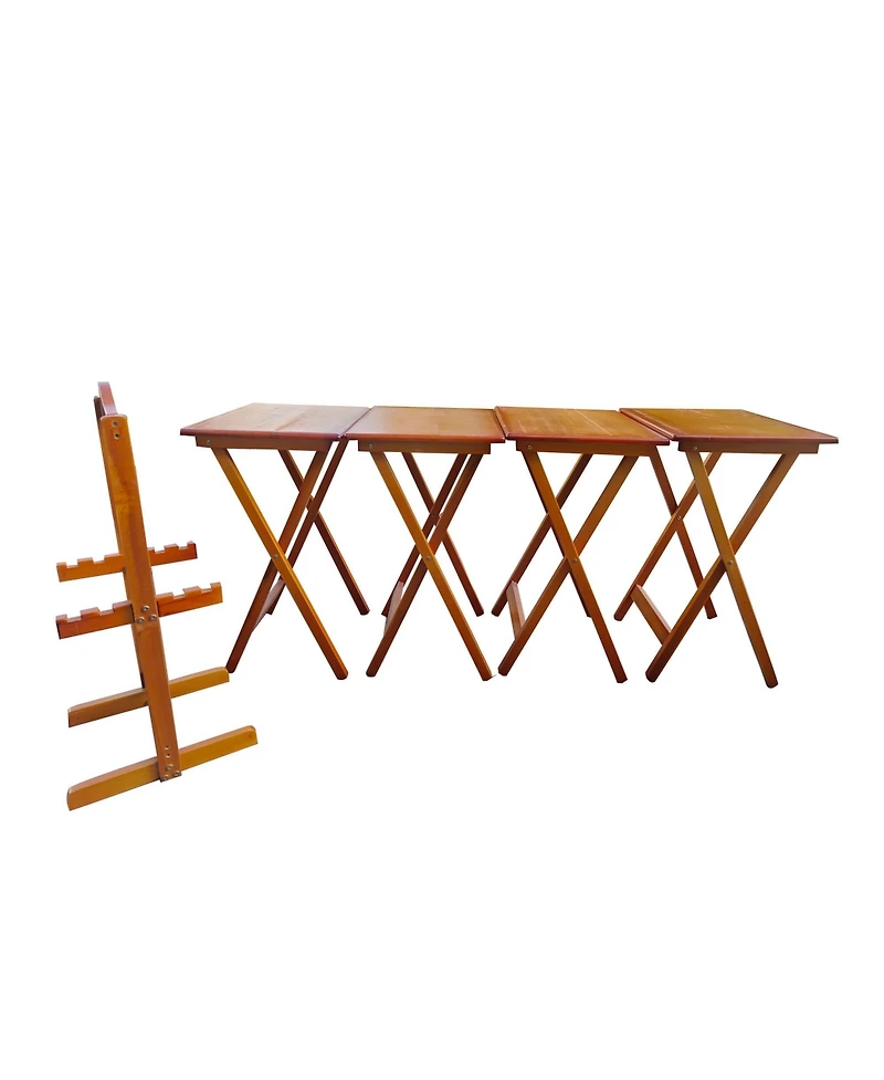 Streamdale Folding Snack Tables with Storage Rack (Set of 4)