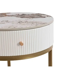Streamdale Sintered Stone Round Nightstand with Drawer