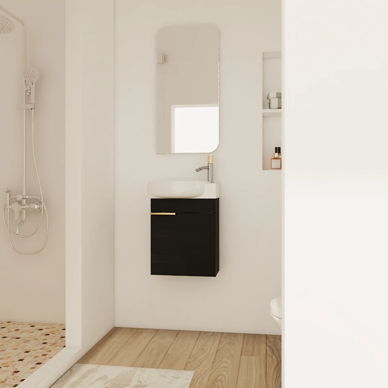 Simplie Fun Compact Wall-Mounted Vanity with Soft-Close Doors