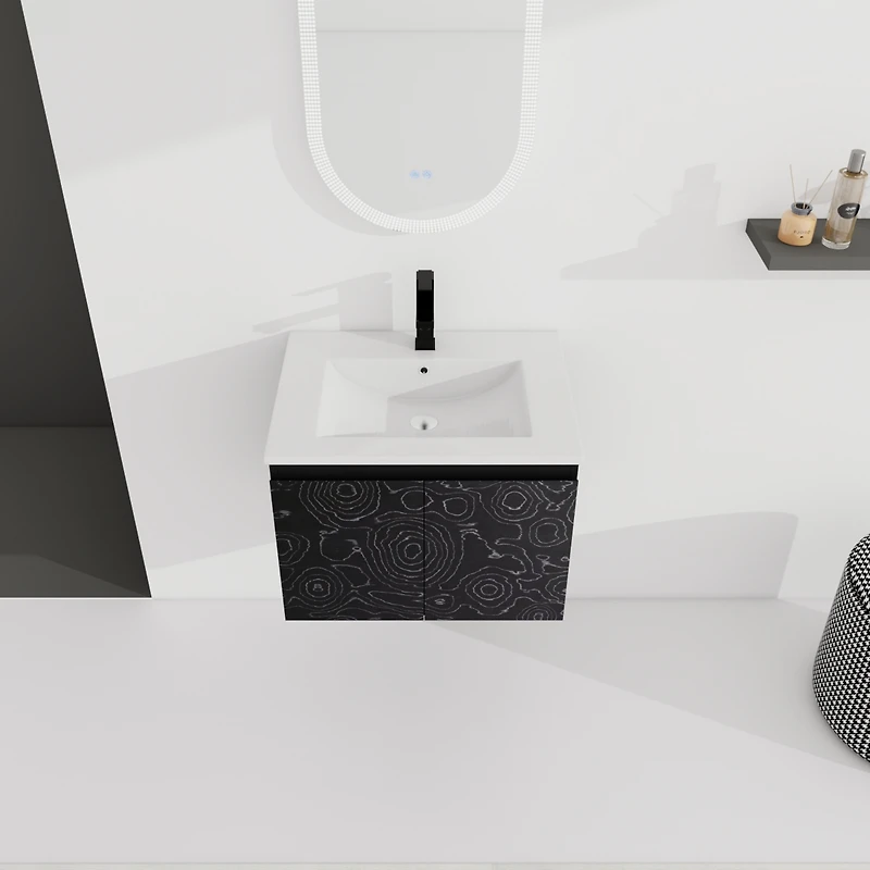 Streamdale Furniture Wall-Mounted Bathroom Vanity with Ceramic Sink & Soft-Close Doors