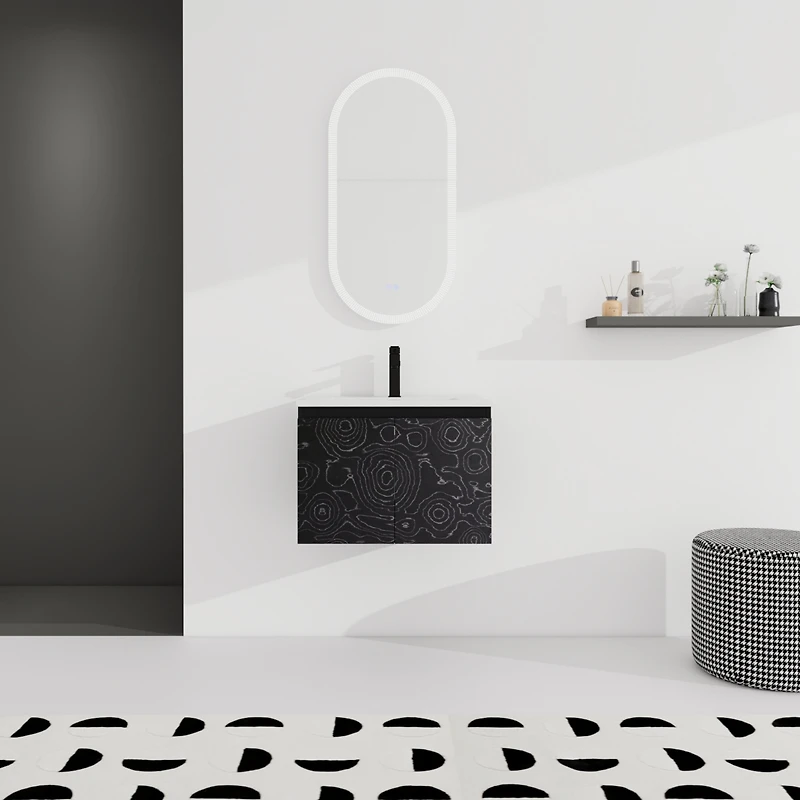 Streamdale Furniture Wall-Mounted Bathroom Vanity with Ceramic Sink & Soft-Close Doors