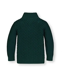 Hope & Henry Baby Boys Long Sleeve Mock Neck Herringbone Cable Sweater