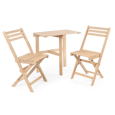 Jonathan Y Nerja Modern Traditional 3-Piece Acacia Wood Half-Rectangular Outdoor Folding Bistro Set, Light Teak