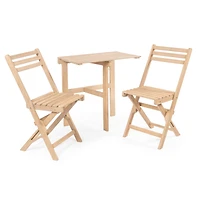 Jonathan Y Nerja Modern Traditional 3-Piece Acacia Wood Half-Rectangular Outdoor Folding Bistro Set, Light Teak