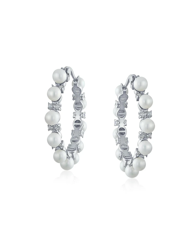 Bling Jewelry Statement Jewelry White Simulated Pearl Hoop Earrings 1.25 Diameter