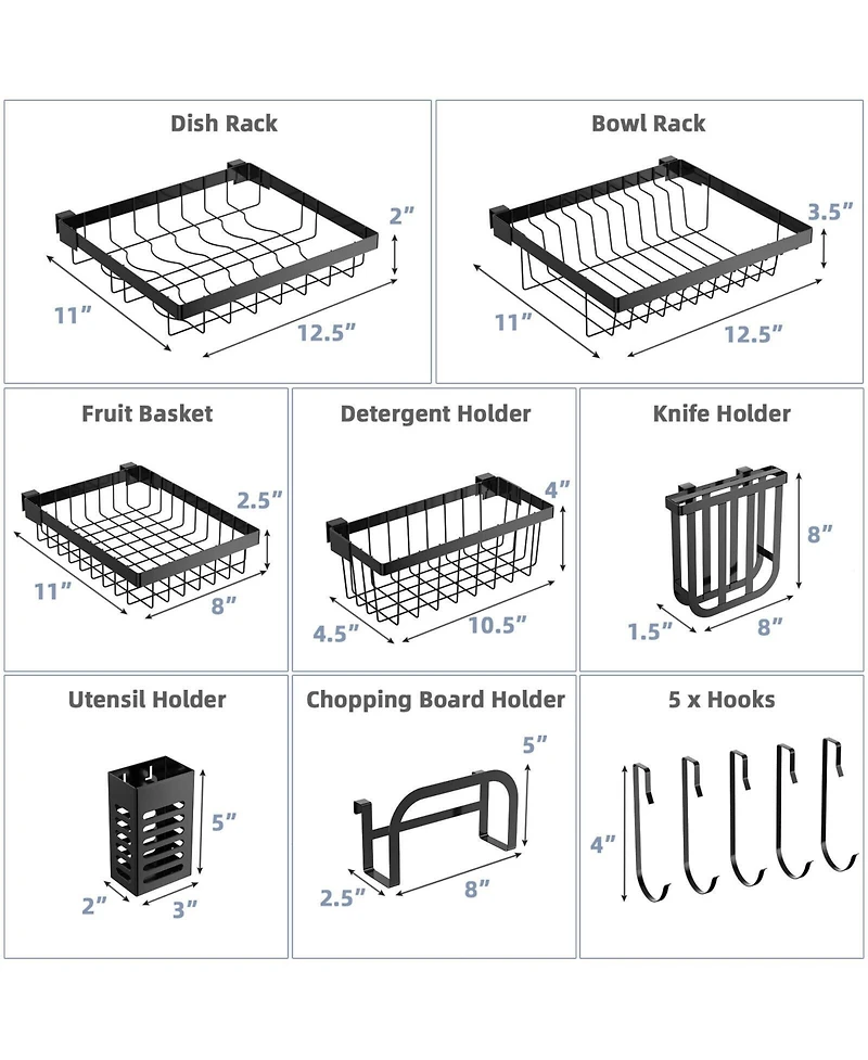 Slickblue 2 Tier Adjustable Over Sink Dish Drying Rack with 8 Hooks