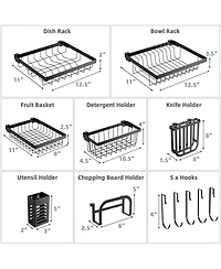 Slickblue 2 Tier Adjustable Over Sink Dish Drying Rack with 8 Hooks