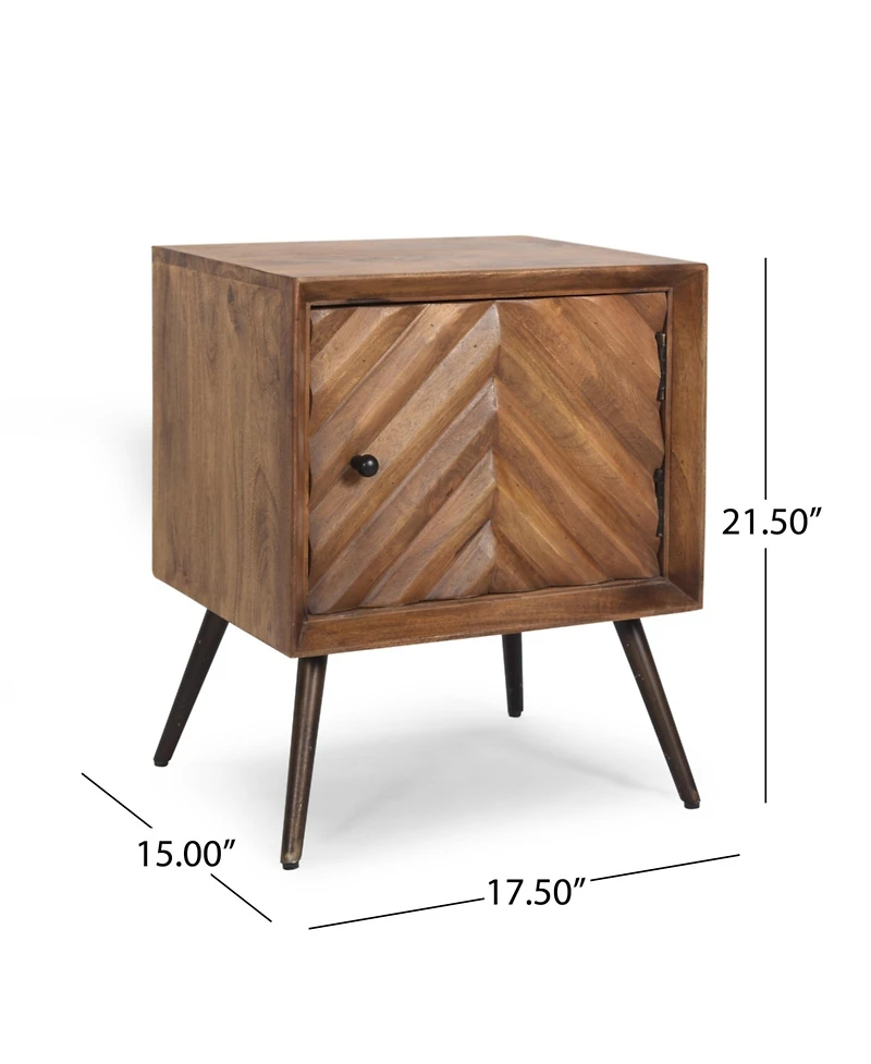 Simplie Fun Mid-Century Modern Mango Wood Cabinet With Chevron Tile Door