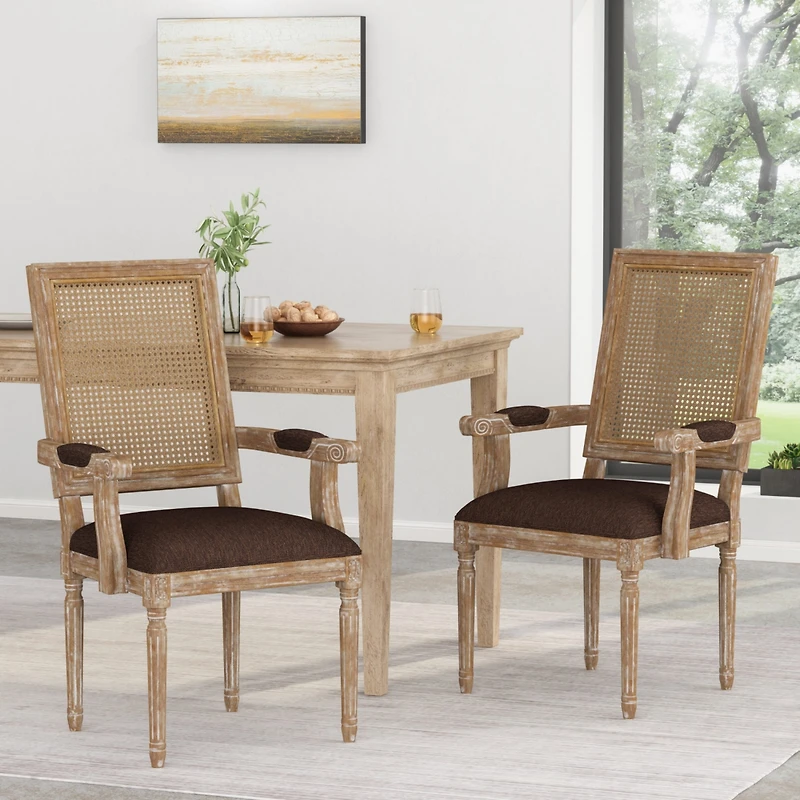 Streamdale Elegant Upholstered Dining Chair With Cane Backrest And Armrests