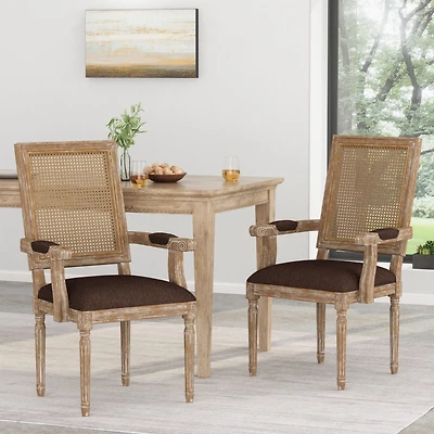 Streamdale Elegant Upholstered Dining Chair With Cane Backrest And Armrests