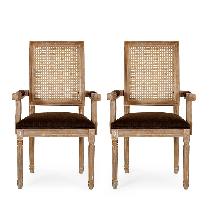 Streamdale Elegant Upholstered Dining Chair With Cane Backrest And Armrests