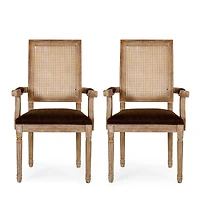 Streamdale Elegant Upholstered Dining Chair With Cane Backrest And Armrests