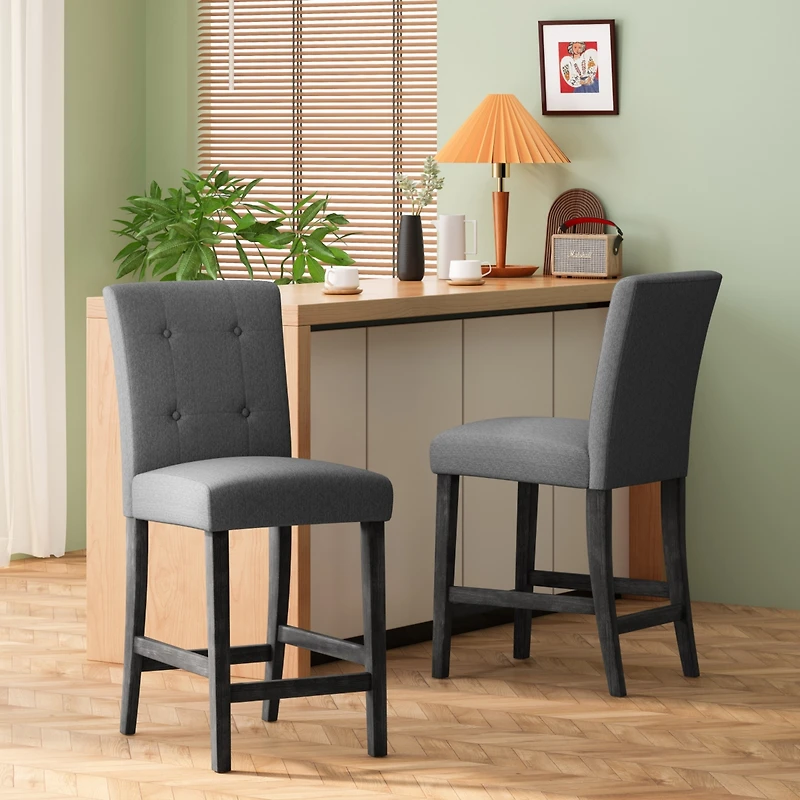 Streamdale Beige Button Tufted 26" Counter Stools (Set Of 2)
