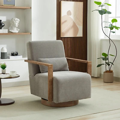 Streamdale 30.3"W Swivel Accent Chair with Solid Wood Arms & Comfy Cushion