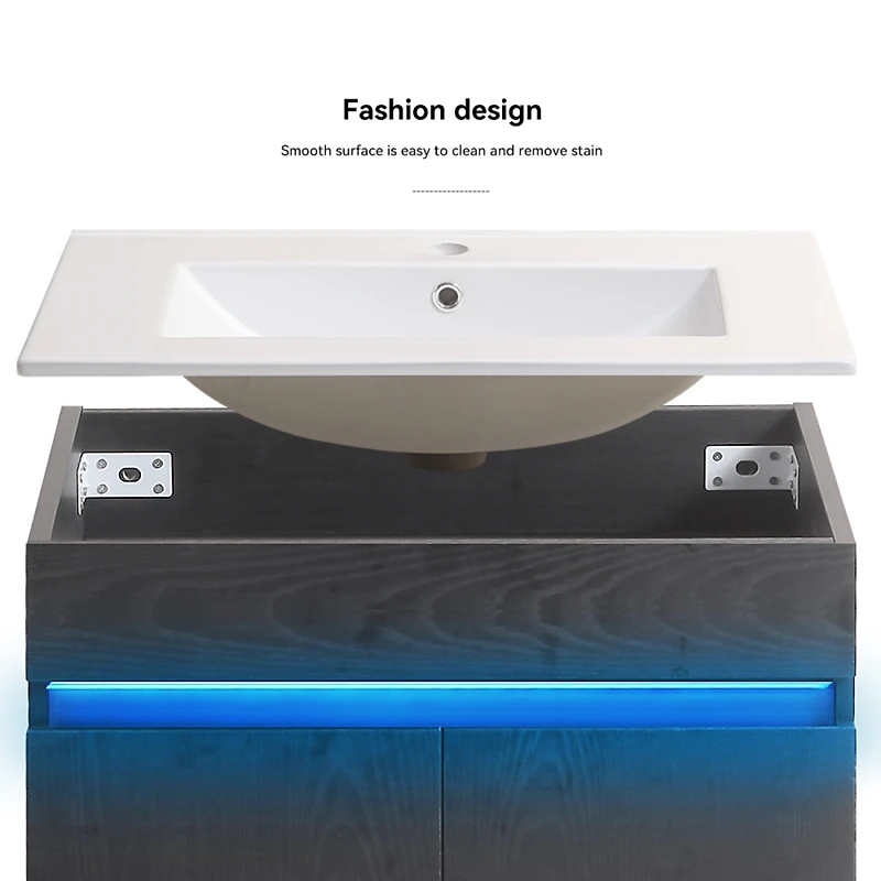 Modern 30" Bathroom Vanity with Radar Light, Storage, Metal Legs