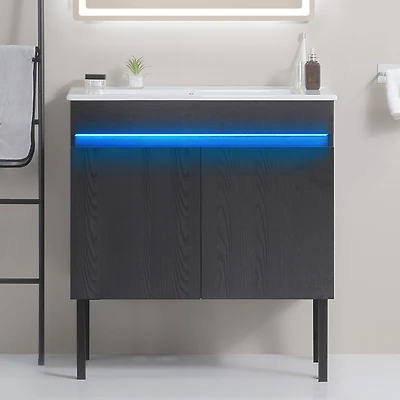 Modern 30" Bathroom Vanity with Radar Light, Storage, Metal Legs