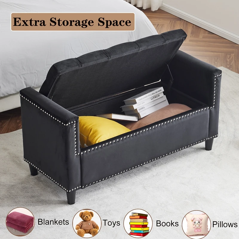 Streamdale Velvet Queen Bedside Bench with Armrests