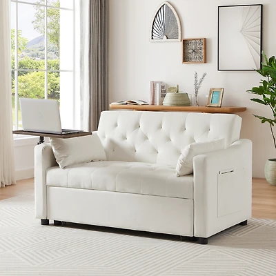 Streamdale Cream Velvet Sofa Bed with Adjustable Positions