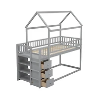 Simplie Fun Twin House Bunk Bed with Storage and Play Area in Gray