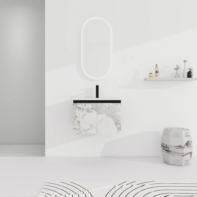 Wall-Mounted Bathroom Vanity with Ceramic Sink & Soft-Close Doors
