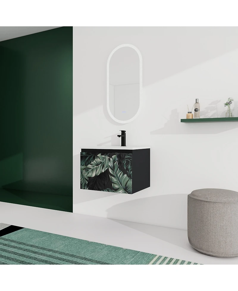 Simplie Fun Wall-Mounted Bathroom Vanity with Ceramic Sink & Soft-Close Doors