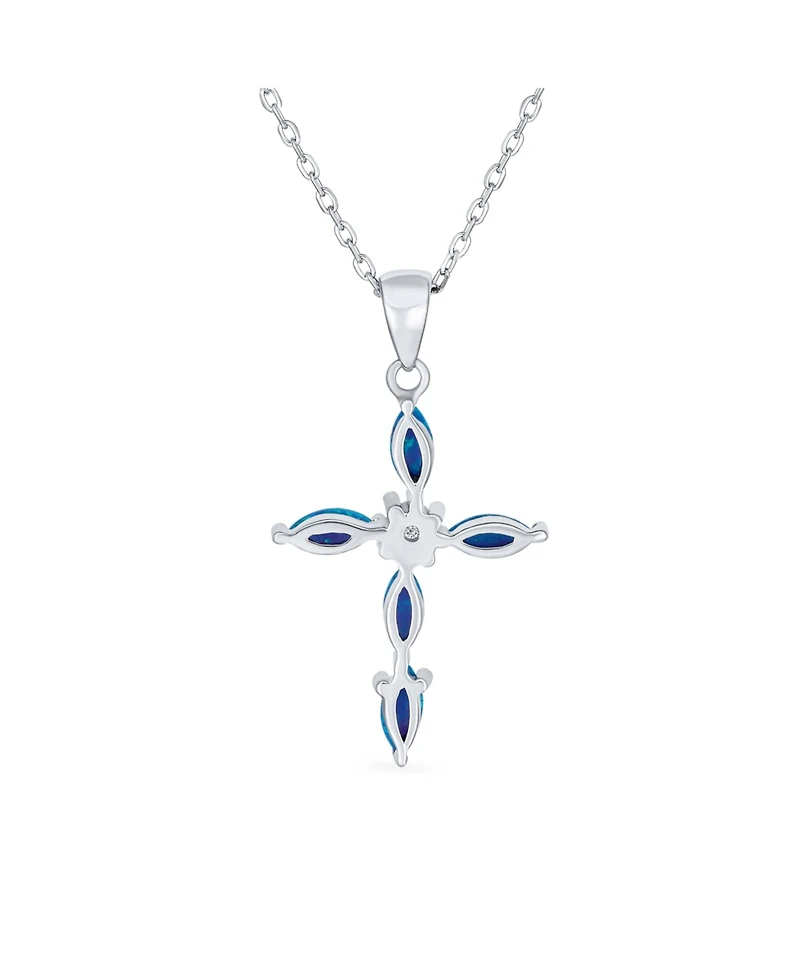Bling Jewelry Religious Faith Hope Love Cz Accent Created Blue Synthetic Opal Cross Pendant Necklace Sterling Silver