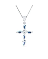 Bling Jewelry Religious Faith Hope Love Cz Accent Created Blue Synthetic Opal Cross Pendant Necklace Sterling Silver