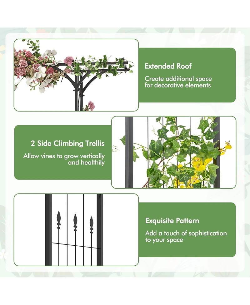 Slickblue 6.8 Feet Garden Arbor with Trellises for Climbing Plant Vine Rose