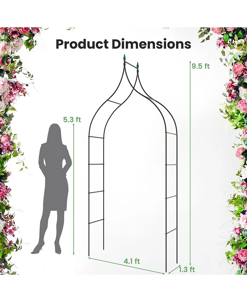 Slickblue 9.5 Feet Decorative Metal Garden Arch for Vine Rose Climbing Wedding Ceremony Party Decoration